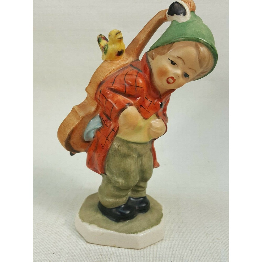 Vintage Friedel Figure SINGING BOY CARRYING CELLO WITH A BIRD German made KDA2
